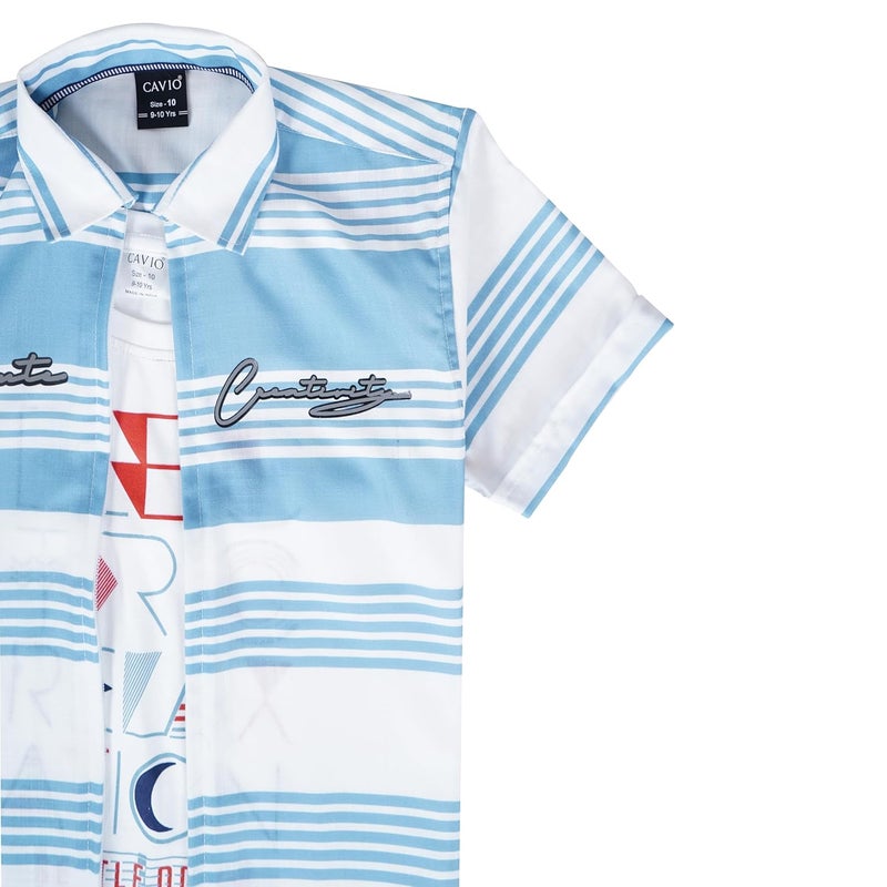 CAVIO Boys Regular Fit Striped Casual Shirt and T-Shirt Combo - Image 3